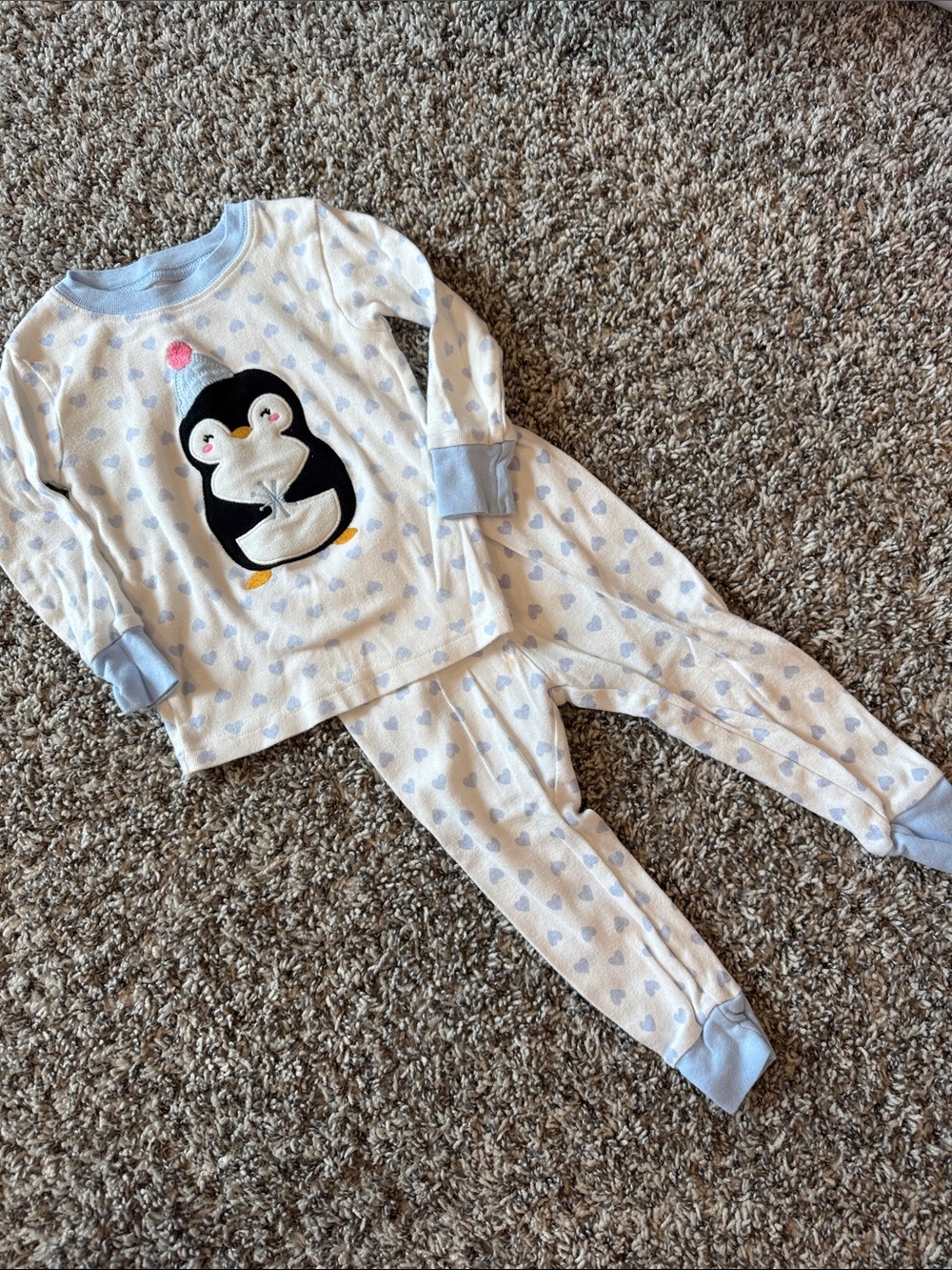 Carter's Light Blue and White Penguin Heart Pajama Set